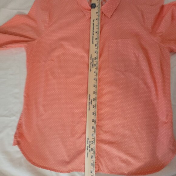 Polka Dot Long Sleeve Shirt Orange Peach Colored Blouse Size L - Picture 6 of 16